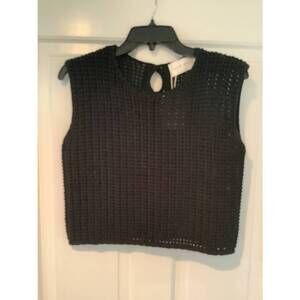 NEW ELLE GREY women's sleeveless crochet knit top with crew neckline in black